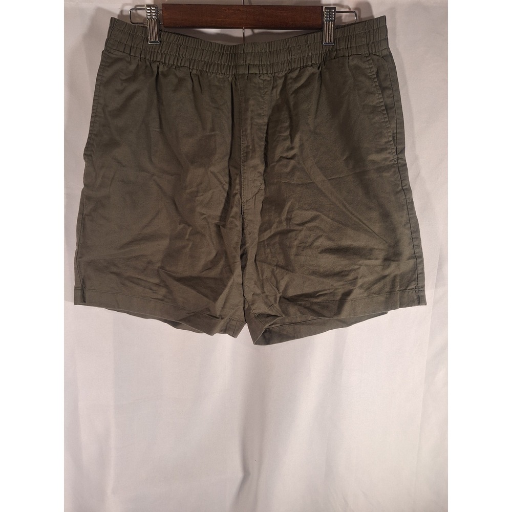 Uniqlo Mens Olive Green Cotton Linen Blend Elastic Waist Pull On Shorts Large
